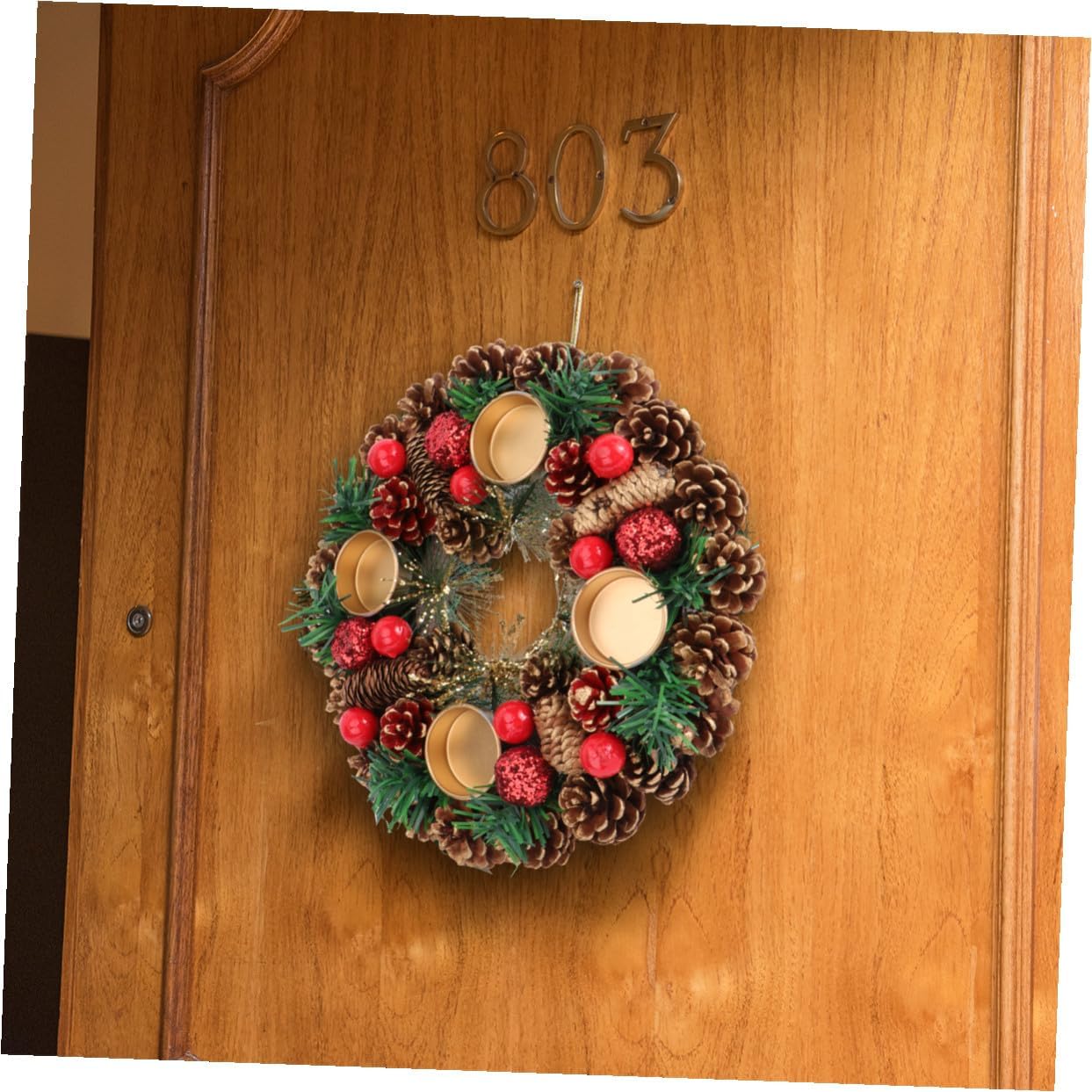 Handmade Christmas Candleholder Wreath 27cm Decorative Garland Candle Holder Desktop Decor Holiday Table Ornament