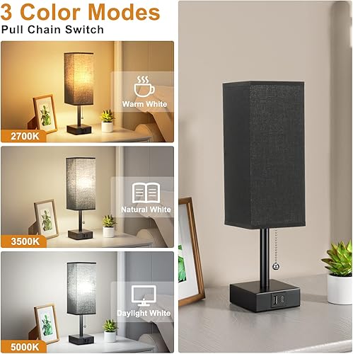 Miniatura 2 de aooshine Lámpara de mesita de noche con 3 niveles de brillo, 270035005000K lámpara de mesita de noche con puertos USB C+A, lámpara pequeña con 3