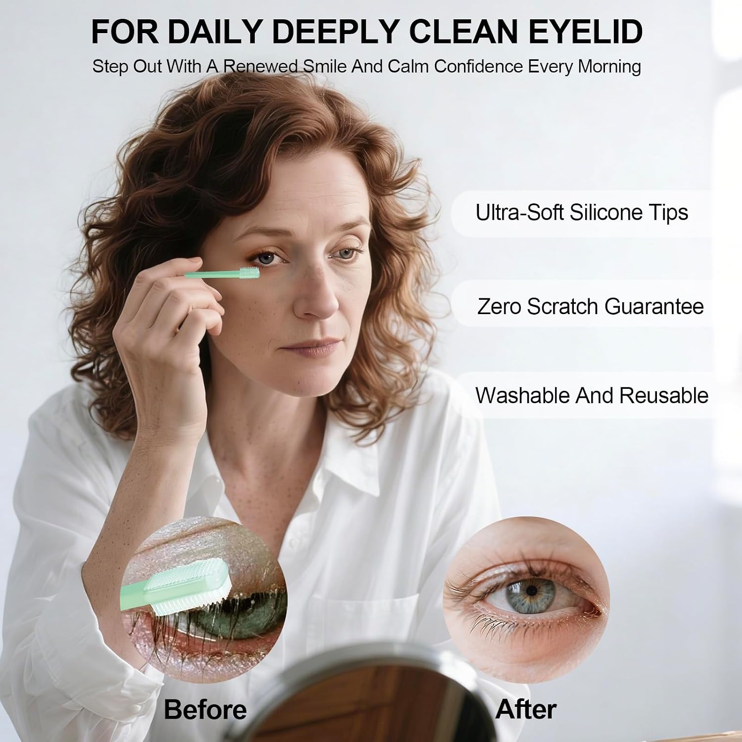 Eyelid Brush with Soft Silicone for Sensitive Eyelids,Gently Deeply Clean Eyelid Margins,Removes Dirt,Oil.Blepharitis,MGD and Dry Eyes Relief,Lid Scrubbing Device,Eyelid Cleanser Partner 10pcs