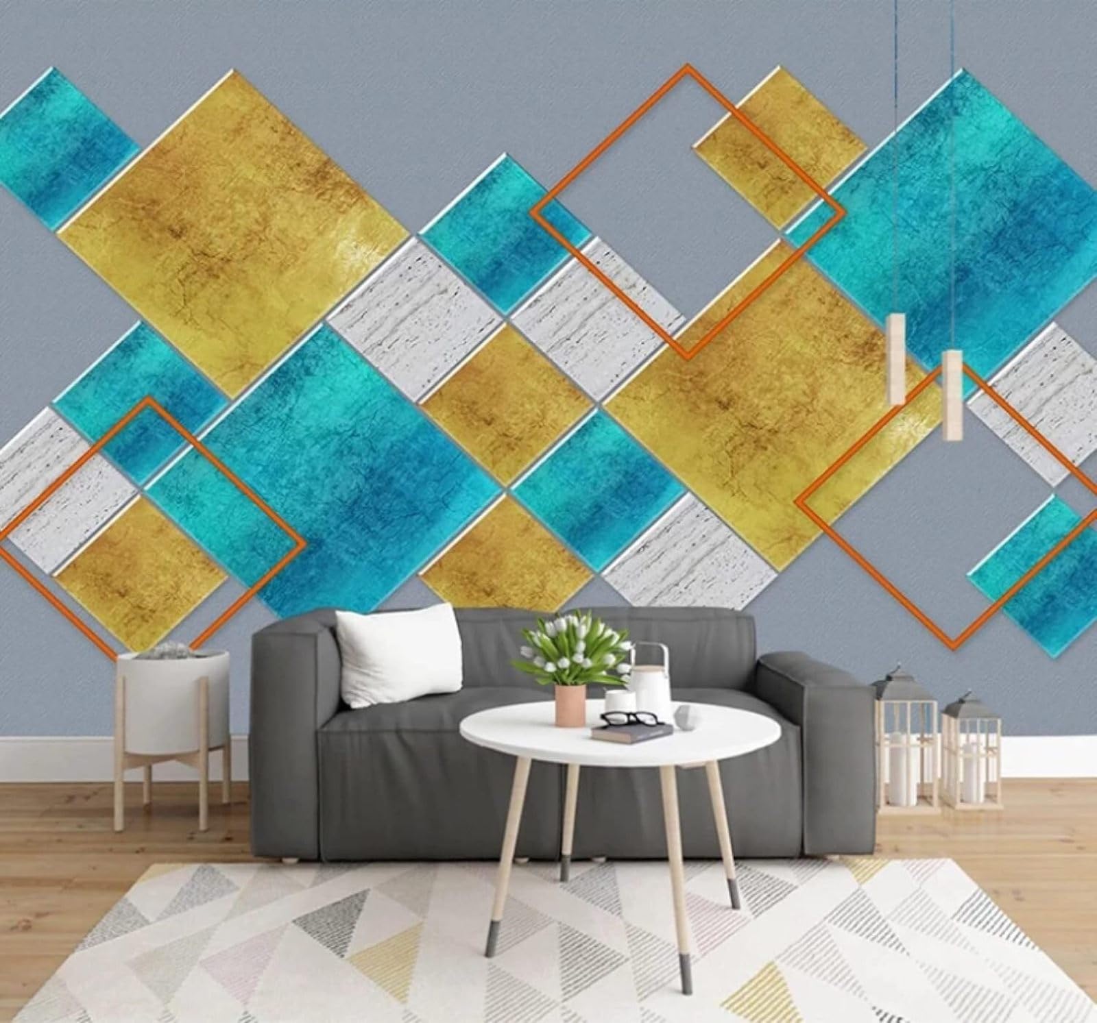 XLMING Abstract Three Dimensional Colourful Geometric Square 3D Wallpaper Luxury Home Dining Decor Paste Sofa Living Room The Wall for Bedroom Mural-400cm×280cm