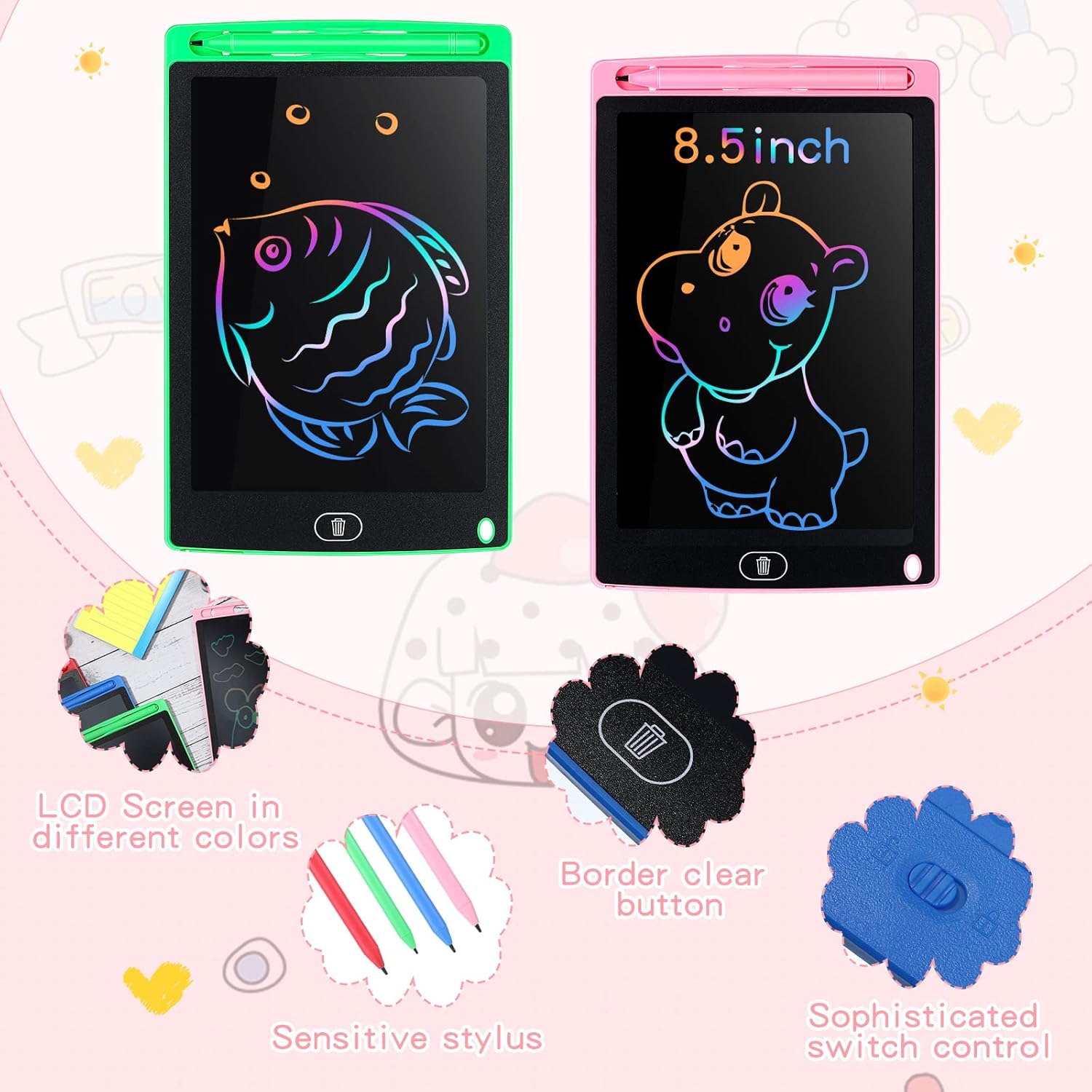 Zhehao 8 Pieces LCD Writing Tablet Doodle Board 8.5 Inch Colorful Lines Doodle Boards Educational for LCD Erasable Writing Pad Drawing Pad(Blue, Red, Green, Pink) - Image 2