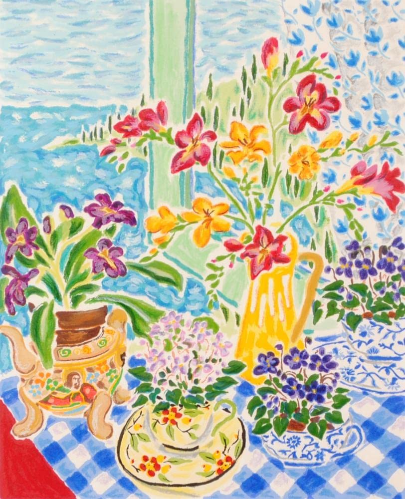 絵画 インテリア 絵 額付(白) 油絵 F4-070402 窓辺の花 Amazon.co.jp: キャシー・ホワイティング 窓辺の花 花 絵画