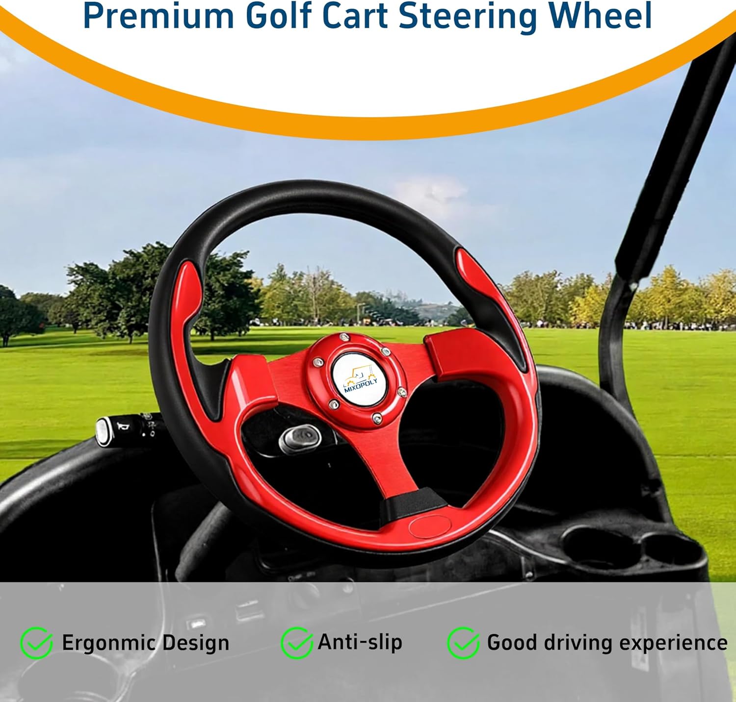12.5" Universal Golf Cart Steering Wheel fits Club Car DS/Precedent/Onward/Tempo, Yamaha, and EZGO TXT/RXV Golf Cart, Anti-Slip and Good Grip (Red)