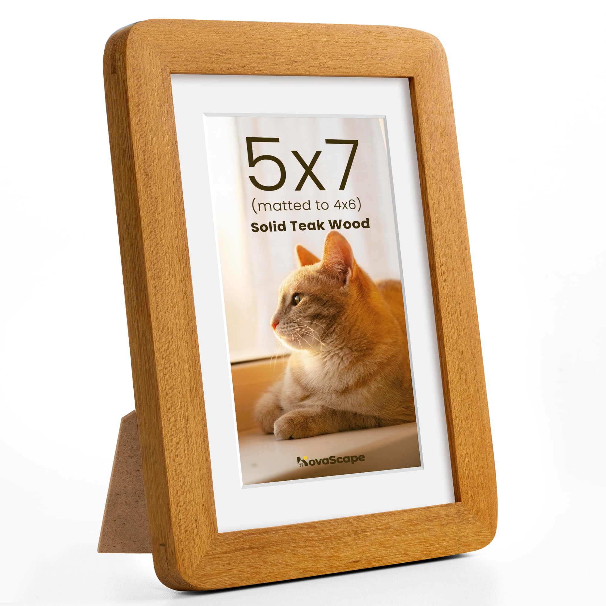 KovaScape 5x7 Picture Frames, Solid Teak Wood with Mortise and Tenon Joinery, Handcrafted Photo Frame with Mat for 4x6, High-Definition Tempered Glass, Wall or Tabletop Display