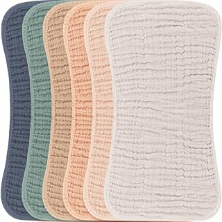 Konssy Muslin Baby Burp Cloths Sets for Unisex- 6 Pack Large 100% Cotton Burping Clothes for Newborn, Baby Girls and Boys