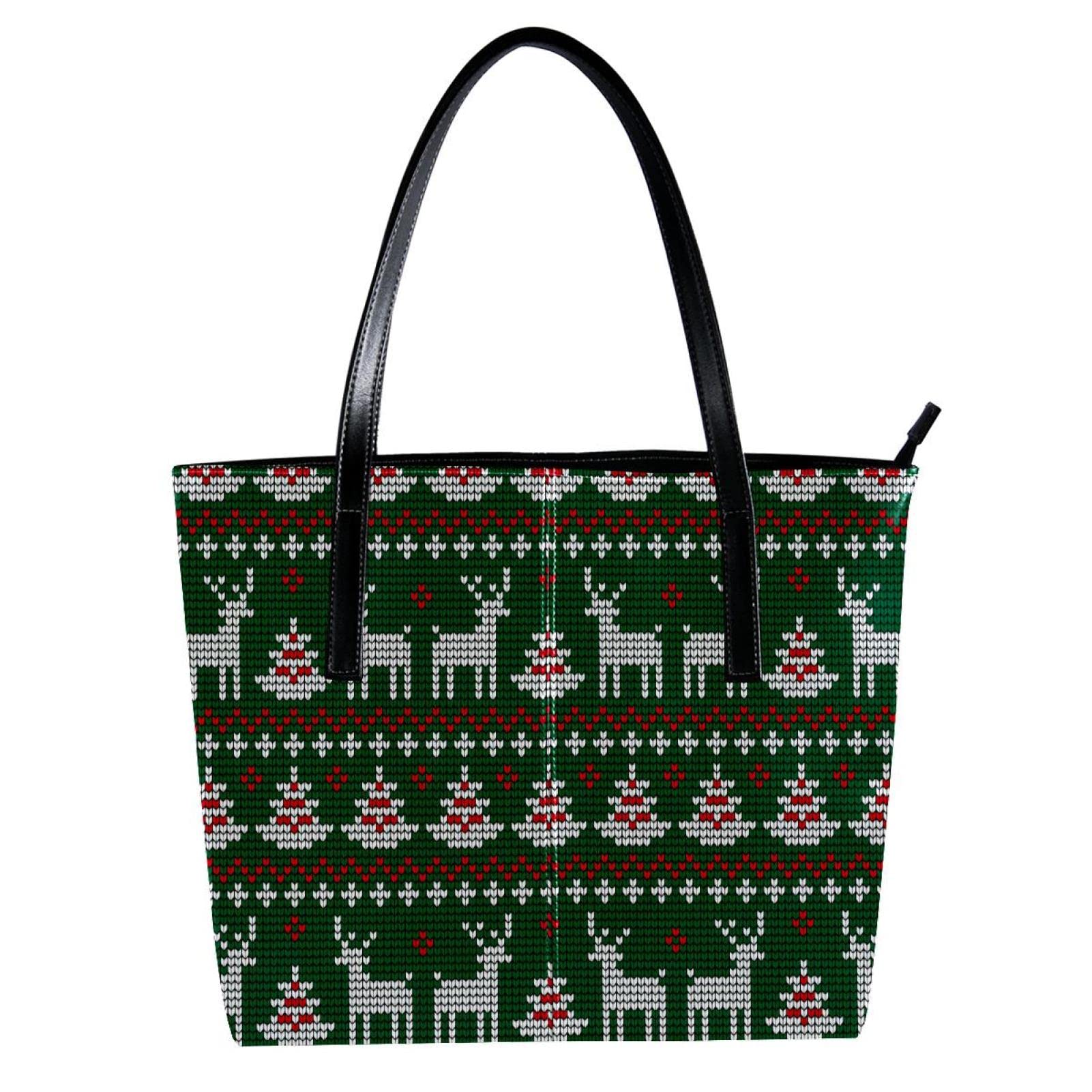 Bolsa de mano personalizada con cremallera, bolsas de hombro casuales para uso diario, trabajo, escuela, Navidad, alce, ciervo, árbol, patrón de punto verde, Varios colores