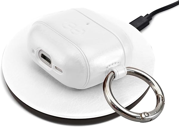 Dreem Om para AirPods 4 Funda de Cuero Vegano con Clip - Compatible con Auriculares inalámbricos Bluetooth de Apple para iPhone - Blanco - 3
