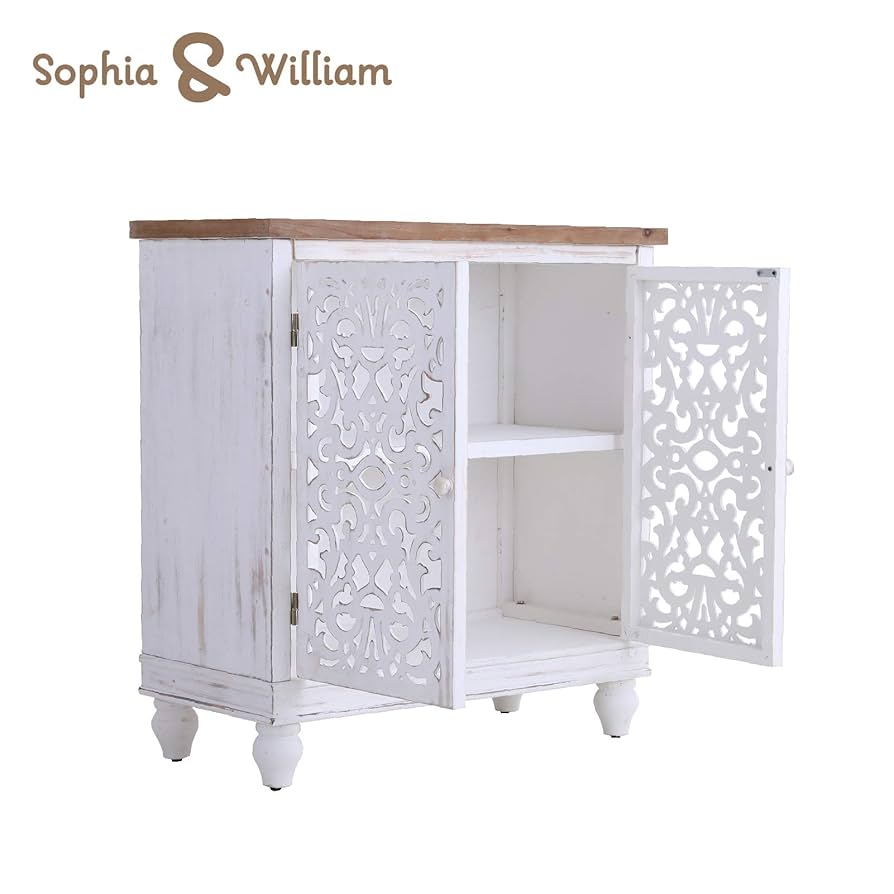 花柄装飾の木製キャビネット アンティーク家具 サイドボード 収納 アンティーク キャビネット 木製 無垢