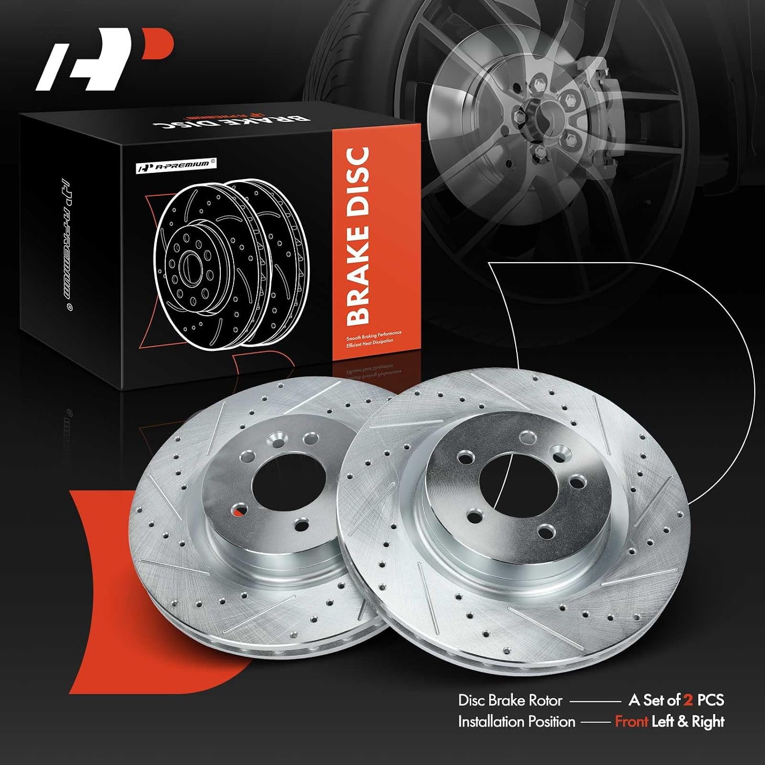 A-Premium 14.18 inch (360mm) Front Drilled and Slotted Disc Brake Rotors Compatible with Select Land Rover Model - Range Rover 2014-2017, Range Rover Sport 2006-2017, LR4, Discovery
