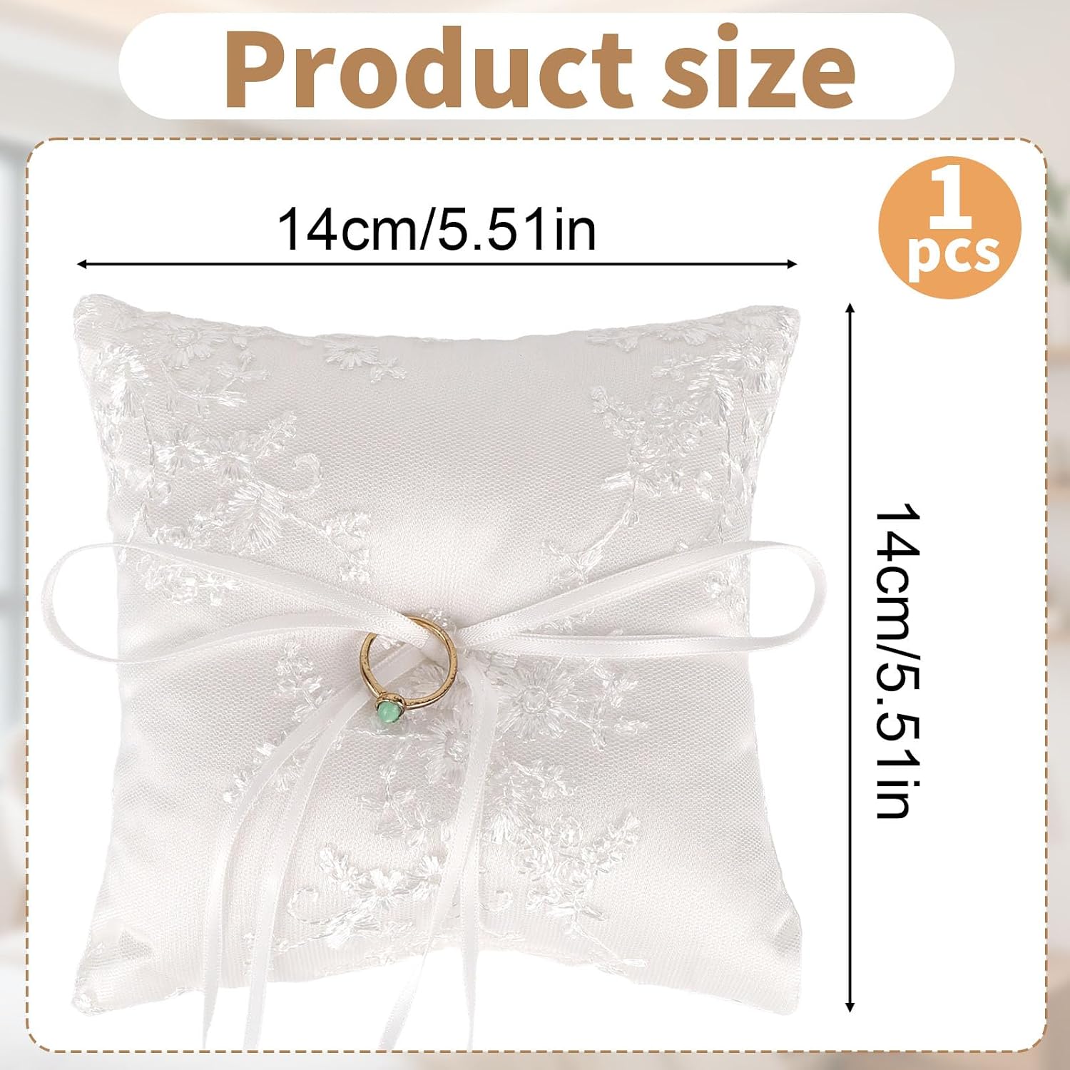 Penitue Ring Bearer Pillow for Wedding Ceremony, White Lace Wedding Ring Pillow with Bowknot Elegant Holder for Proposal Anniversary Party (5.51x5.51in)