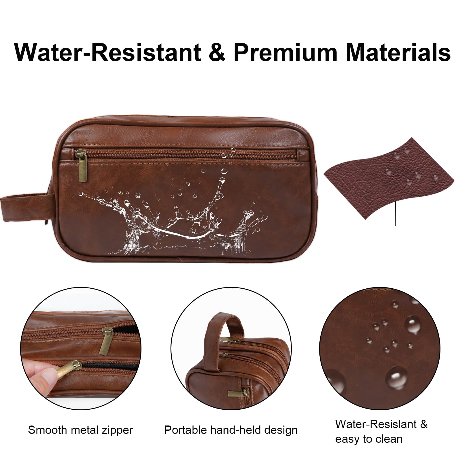 Neceser de viaje para hombre, regalo para hombres, de piel sintética, resistente al agua, bolsa de cosméticos con gran capacidad para accesorios de aseo personal, Marrón, Moderno