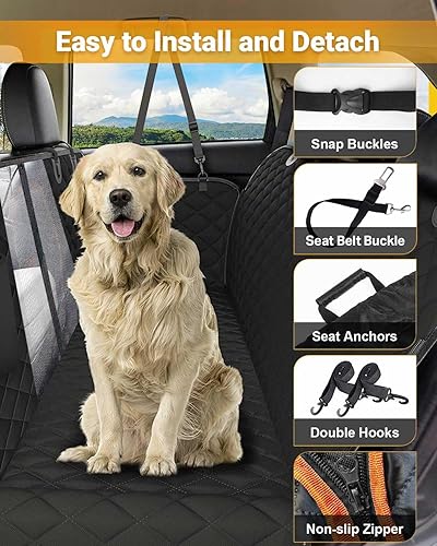 Miniatura 2 de Funda de asiento de automóvil para perro, 600D resistente y duradera para asiento trasero, 100% impermeable, a prueba de arañazos, antideslizante,