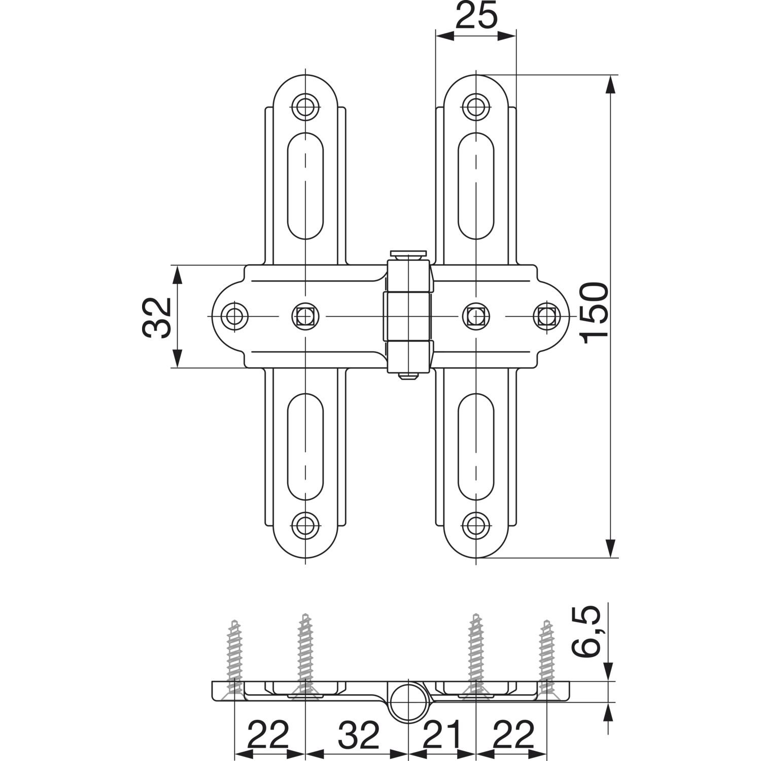 MACO RUSTICO Ladenmittelkreuzband, Versatz 0-25mm, Abstand 13mm, schwarz