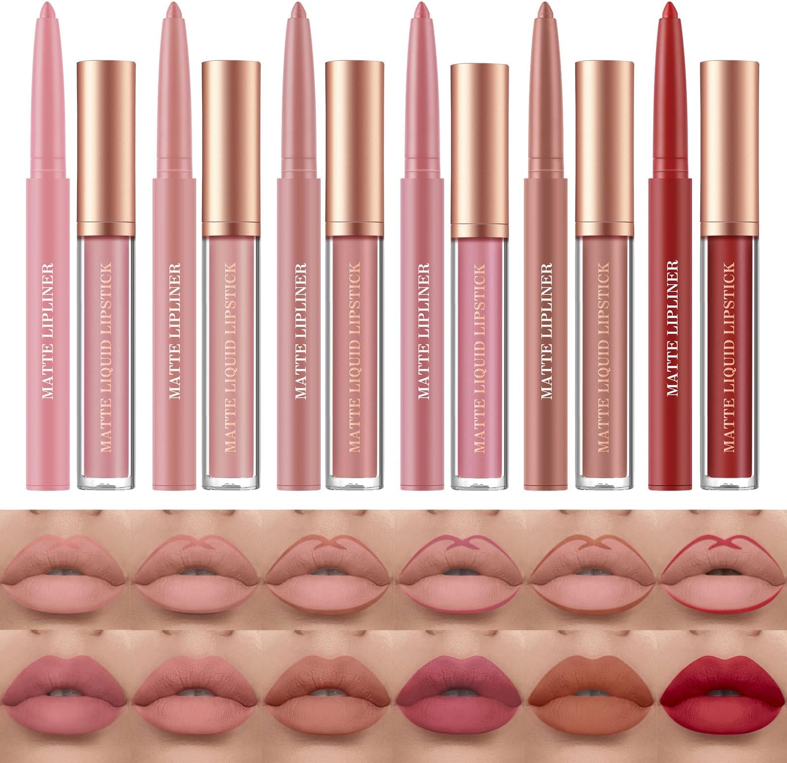 BestLand 12Pcs Matte Liquid Lipstick + Lip Liner Pens Set, One Step Lips Makeup Sets Pigment Velvety Nude Lip Stain Waterproof Long Wear Lip Gloss Make up Gift Set (Set C)