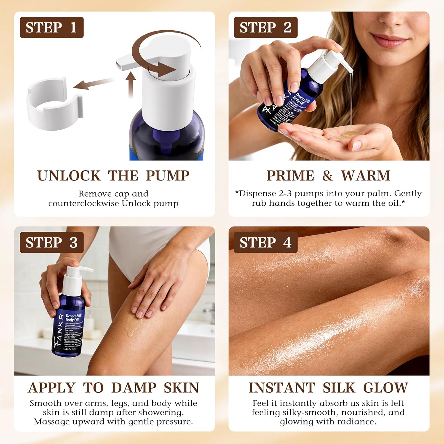 Desert Silk Body Firming Oil for Women – Dual-Phase Technology for Instant After-Shower Absorption, 72H Glow & Firming Moisturizing Formula with 6 Botanical Oils, 3% Cactus Fruit & HA (3.38 fl oz) - Image 7