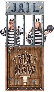 Fabric Jail Backdrop for Photography Jail Photo Prop Prison Cell Photo Booth Frame Prison Banner Wild West Jail Background Western Cowboy Cowgirl Party Favor Mugshot Crime Party Supplies 63x27Inch
