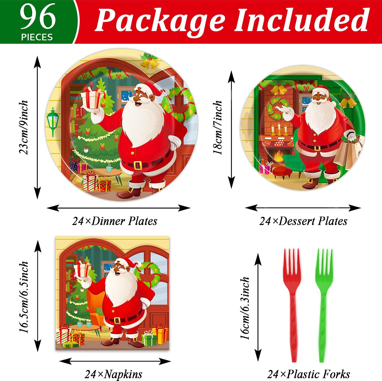 chiazllta 100pcs Merry Christmas Black Santa Claus Party Plates and Napkins Party Supplies Tableware Set Favors for African American Party Dinnerware Decorations Serves 25 Guests