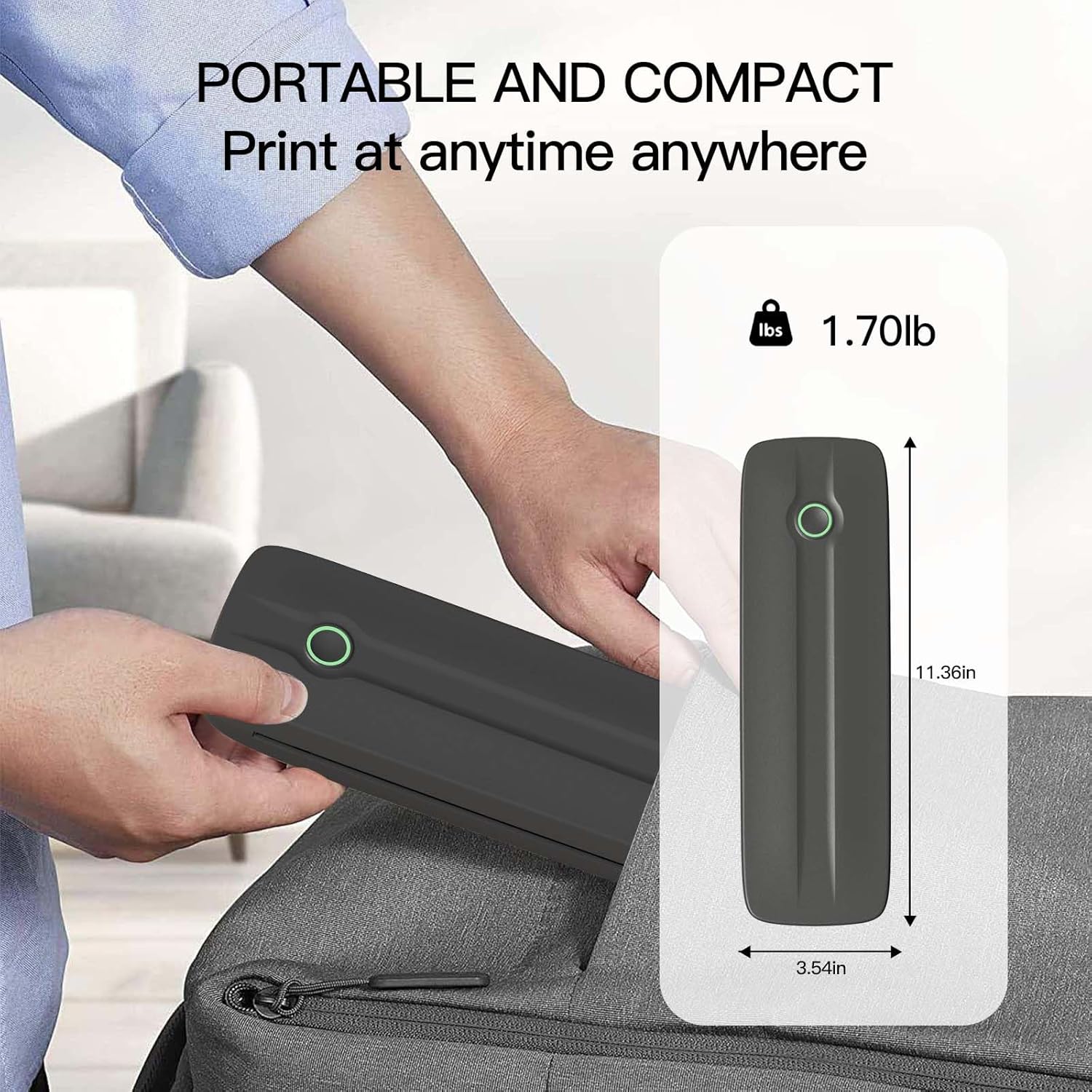 Portable Thermal Printer, Wireless Bluetooth Printer Support US Letter/A4/A5/4in/3in/2in Thermal Paper, Inkless Printer Compatible with iOS, Android & Laptop for Travel, Office, School, Vehicle