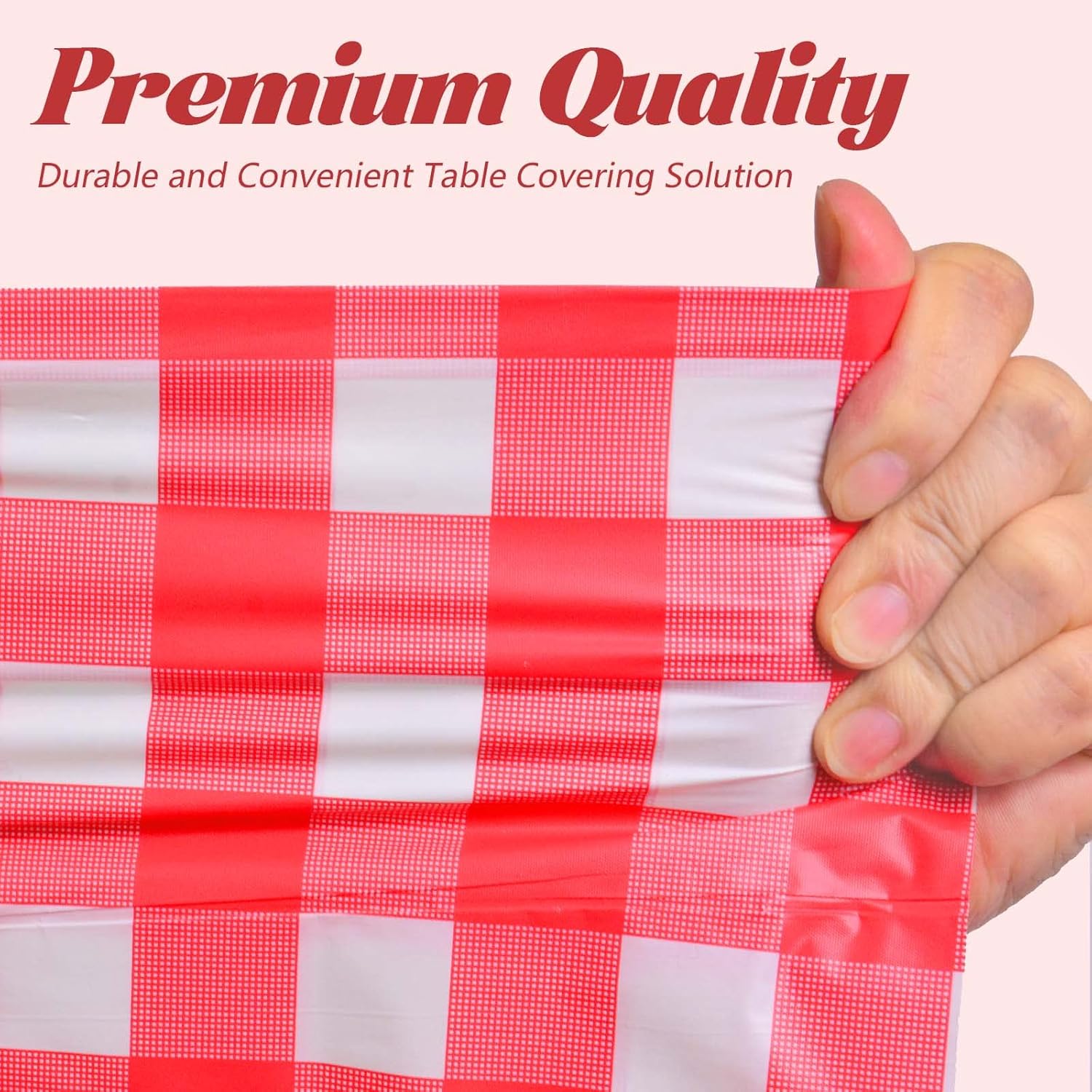 Plastic Table Cover Roll Disposable Red Checkered Tablecloth: 54in X 120ft Table Covers Plastic Table Cover Roll with Easy Slide Cutter Plastic Table Cloths for Parties Disposable - Image 5