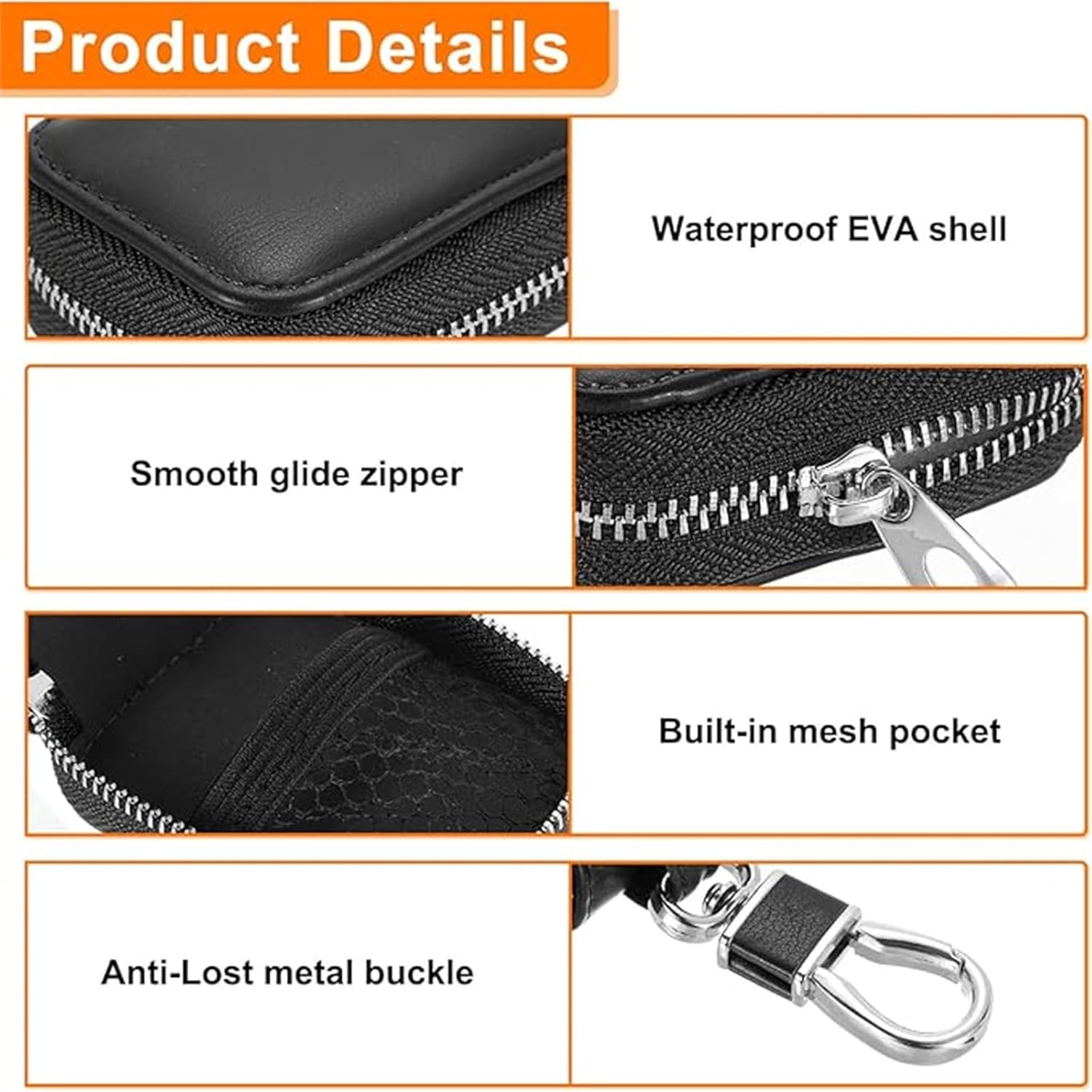 Earphone Case for AirPods 4/3/ 2/1/ AirPods Pro 3 with Carabiner, PU Leather Pouch Bag with Zipper, Travel Storage Bag for Wireless Earbuds, Wired Earphones and Charging Cables EB-Brown - Image 7