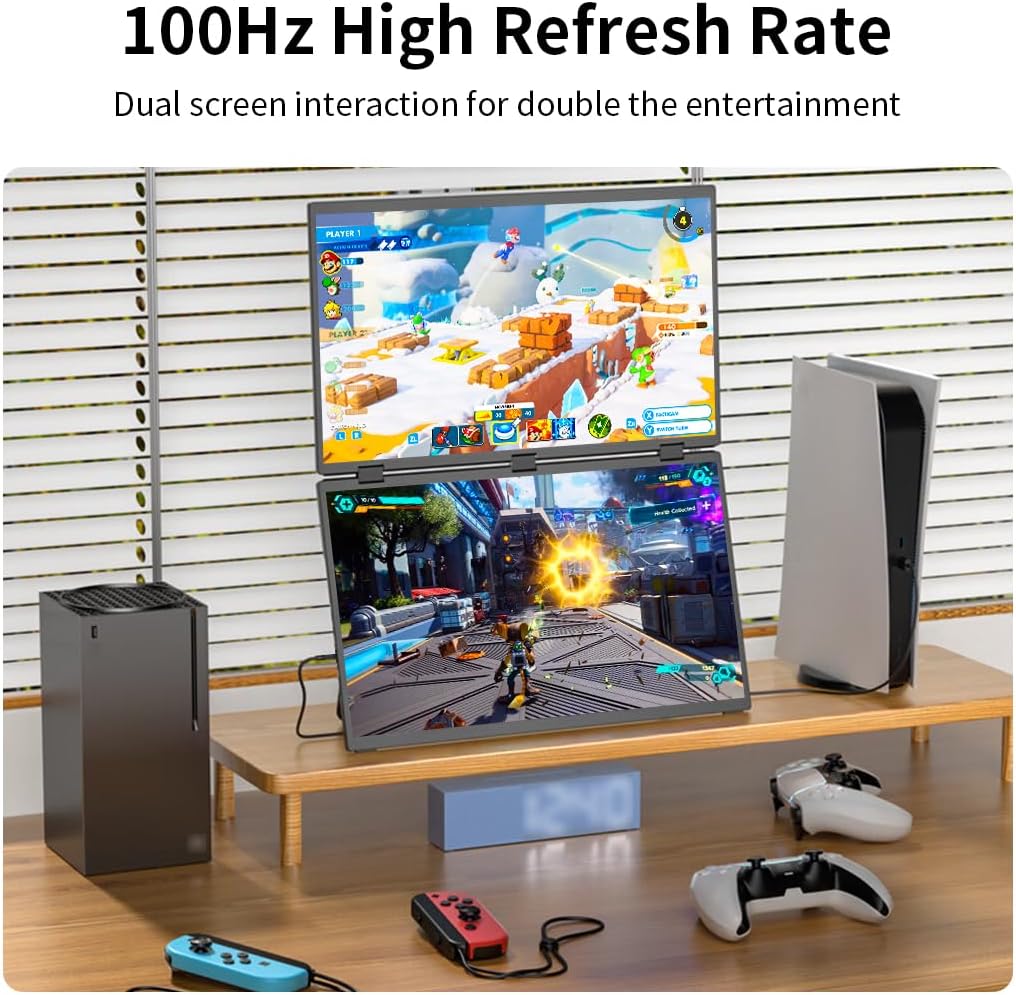 Dual Monitor 18.5" 100Hz，Portable Monitor for Laptop Extender| 1080P |100% Srgb|Plug & Play|Stand & VESA|Automatic Rotation| Extended Computer Display for Laptop PC Windows Mac