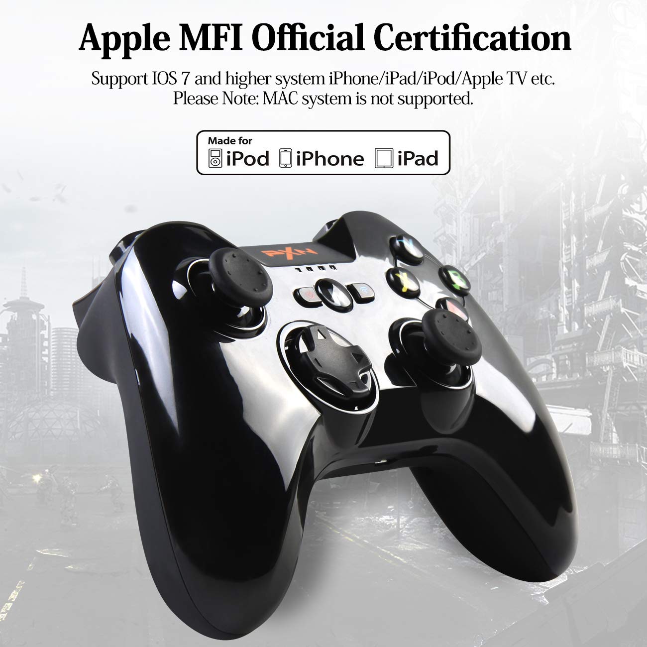 Mfi Game Controller, PXN Wireless Mobile Gamepad, Compatible for iPhone/ipad/Apple TV, with Adjustable Phone Clip, Support Call of Duty Etc.