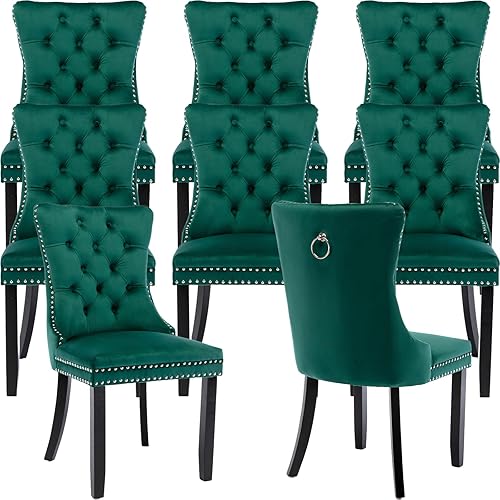 Miniatura 82 de Juego de 2 sillas de cocina y comedor de terciopelo, respaldo exterior capitoné, tapizadas en terciopelo, estructura de madera maciza (celeste, 2