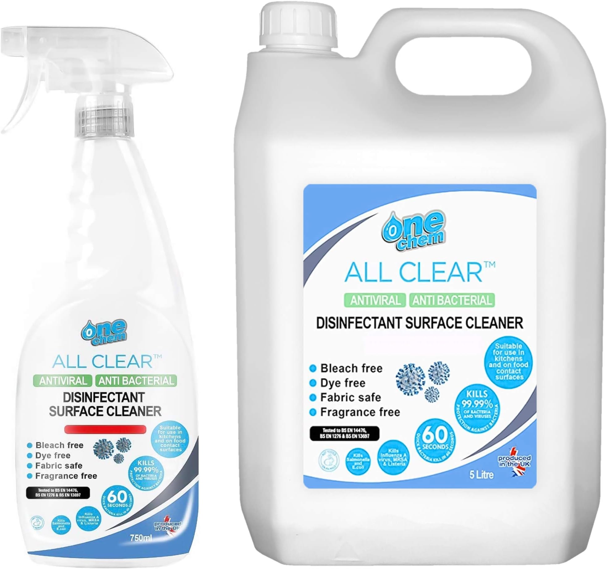 One Chem OC0049 All Clear Surface Cleaner 5L Glass and 750ml Trigger Spray Bottle