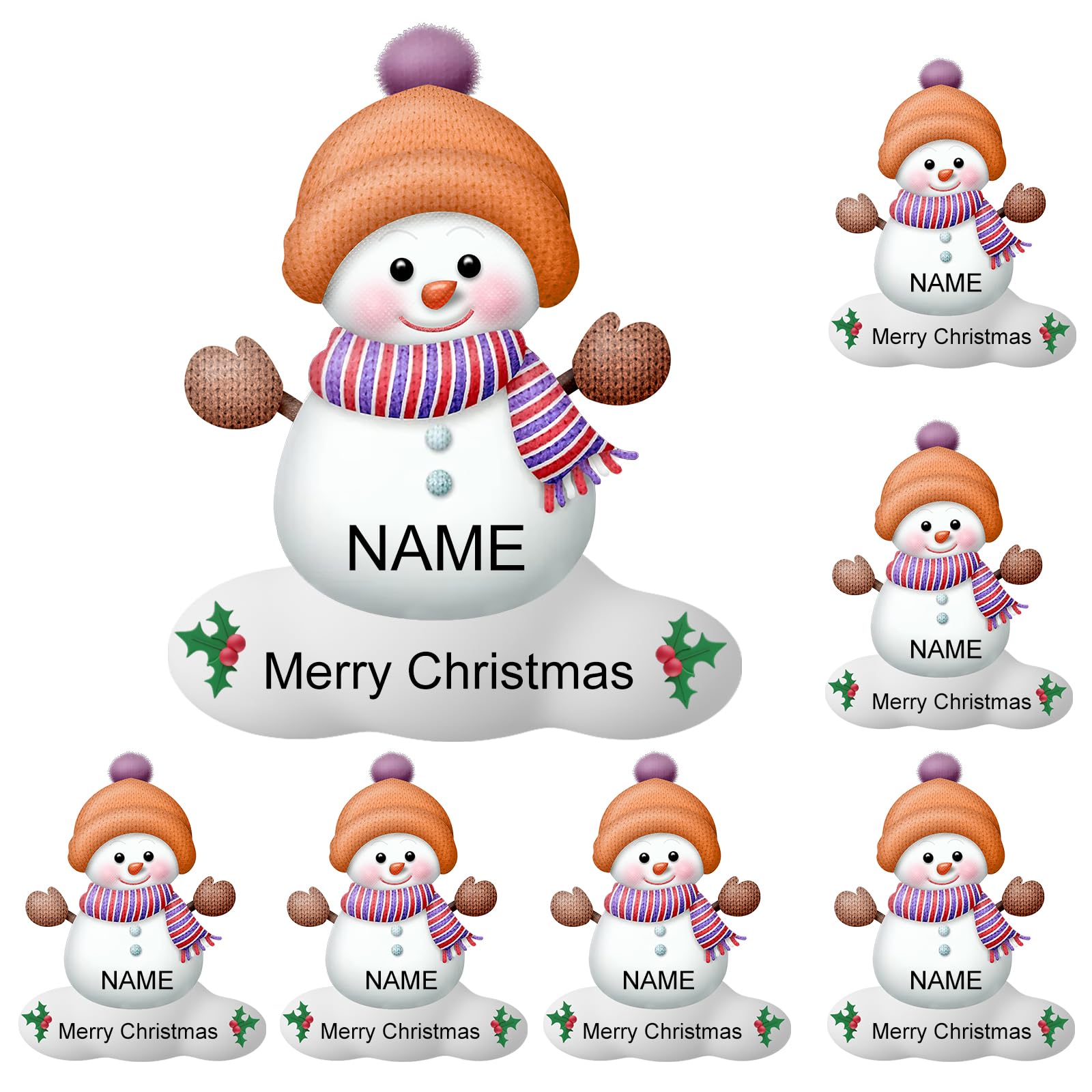 2024 Personalised Christmas Snowman Hanging Ornament, Family of 7, Custom Names Christmas Tree Pendants Ornament, Xmas Tree Hanging Decoration, Xmas Gifts for, Dad, Mum - Orange