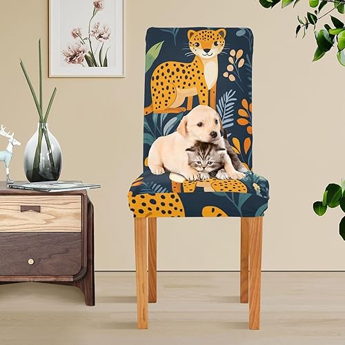 Miniatura 5 de Linda selva leopardo verde decorativo sillas cubiertas para decoración del hogar anti-polvo club silla cubierta forros para sillas comedor juego de 4