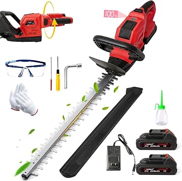 22" Cordless Hedge Trimmer, Electric Bush Trimmer with 2 Pack Battery | LCD Power Display, 180 Rotatable Handle, 3500RPM, SK5 Dual-Action Blade Hedge Clippers Handheld for Yard, Garden