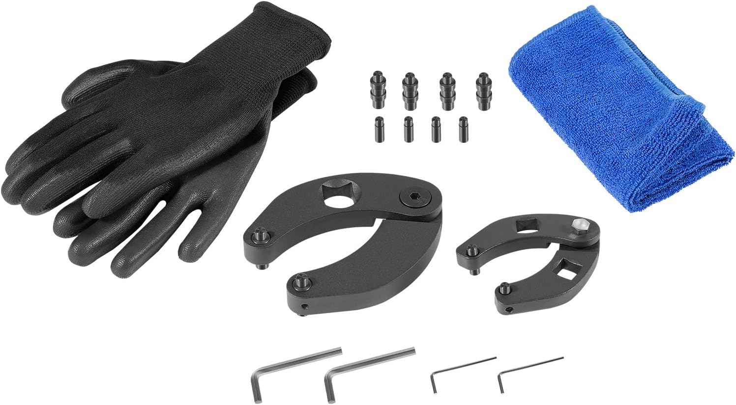Camoo 1266 & 7463 Adjustable Gland Nut Wrench, 2 Hydraulic Cylinder Spanner Wrench Set Includes Gloves, Microfiber Towel, Pins & Allen Wrenches, Suitable for Farm & Construction Equipment