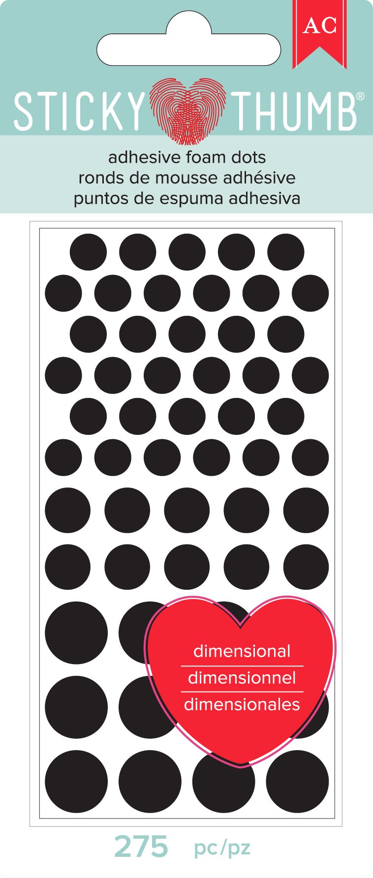 American Crafts 340054 Sticky Thumb Dimensional Foam Black Dots 275 Piece