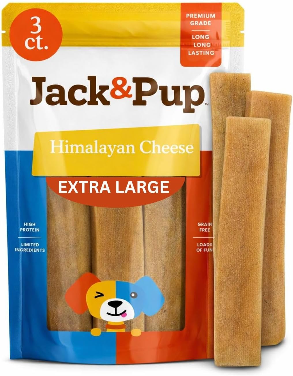 Jack&Pup Naturally Flavored Yak Cheese Himalayan Dog Chews | Dog Yak Chews for Large Dogs Aggressive Chewers | Hard Yak Cheese Stick (9oz, 3 Pack) Blueberry, Strawberry, Mint