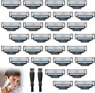 28 Piezas Gillette Mach 3 Cuchillas Compatible Mach 3 Recambios Compatible con 2 Cepillos de Limpieza