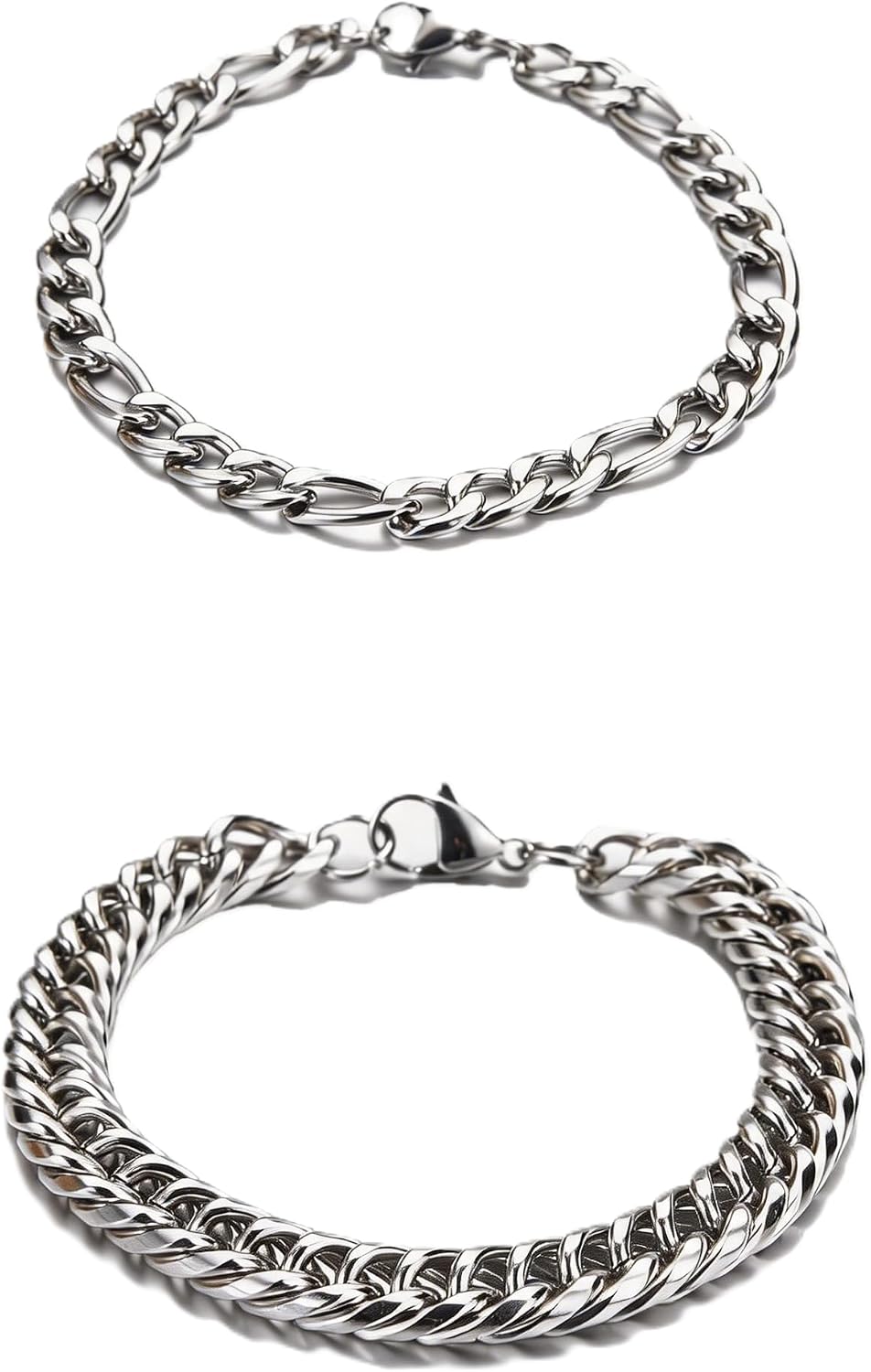 2-Pack Men's 8-inch Stainless Steel Bracelet, Polished Finish Cuban Link Chain, Waterproof Tarnish-Free Jewelry Gift for Men