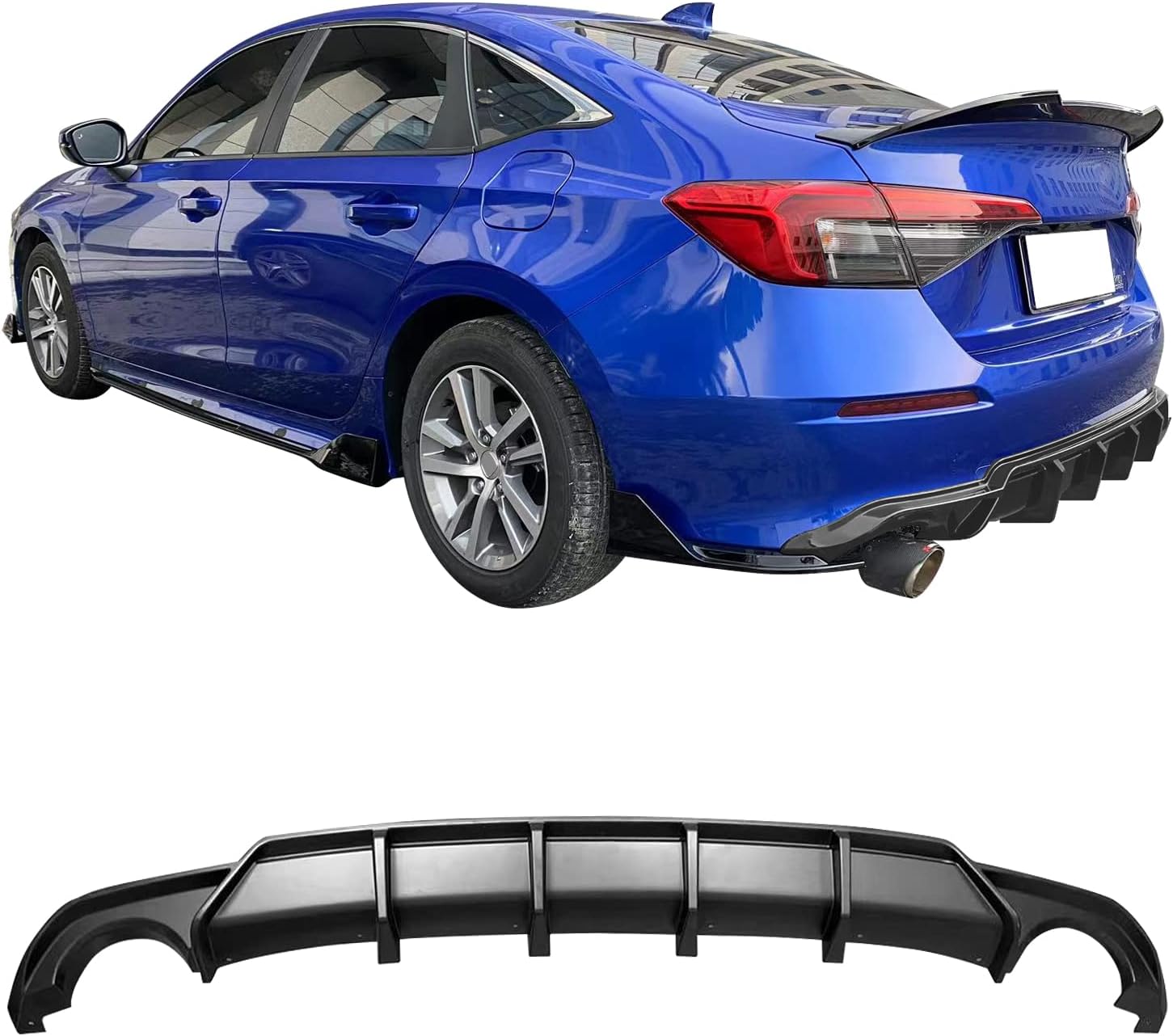 IKON MOTORSPRTS, Rear Bumper Lip Diffuser Compatible with 2022-2026 Honda Civic 4-Door Sedan, PP Polypropylene Matte Black FE-C Style Rear Valance Canard Spoiler Spats Add-On Guard