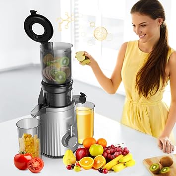 Slow Masticating Machines With Exclusive Filter Technology for High Juice Yield & Easy Clean,4.2" Extra Large Feed Chute Cold Press Juicer Machine Fit Whole Fruits Vegetables,250W Silver Grey