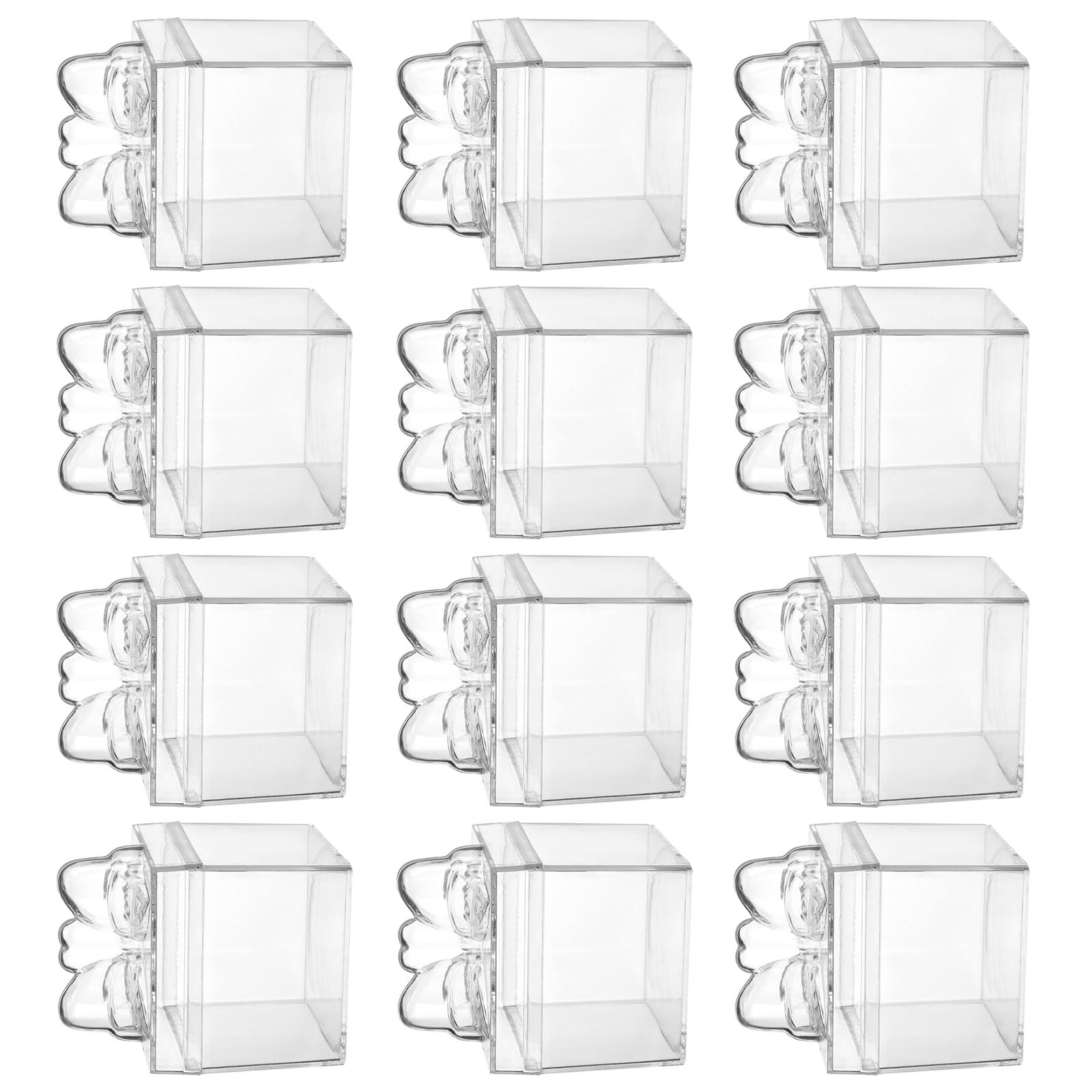Tsophreniq 12Pcs Decorative Bowknot Candy Box Clear Acrylic Party Treat Container for Sweets Chocolate Jewelry Craft Organization Bend Candy Box