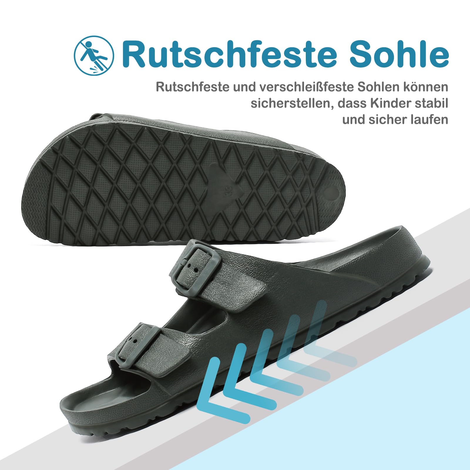 Sandali Bambini Ciabatte Unisex con Fibbia Regolabile, Pantofole Estive Comode e Leggere, Antiscivolo Piatti con Suola Clog, Scarpe Mare Piscina per Bambino Bambine