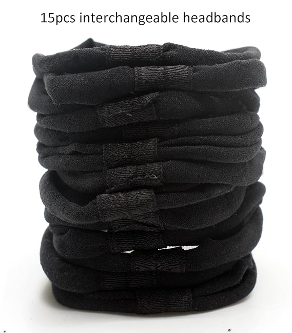Super Soft Interchangeable Nylon Headbands Black Interchangeable Headbands for Bows, High Stretchy, 15pcs