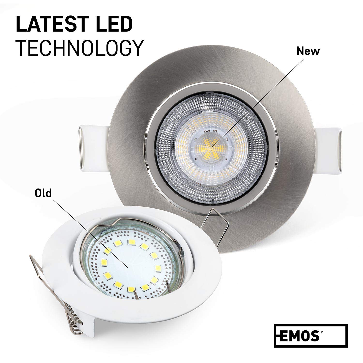 EMOS Spot LED Encastrable 230V, 5W / 450lm, 50° Orientable, Plafonnier LED encastré, blanc froid 6500K, Lot de 12 Spots de plafond pour l'intérieur, extra plat, ronde, Couleur argent brossé