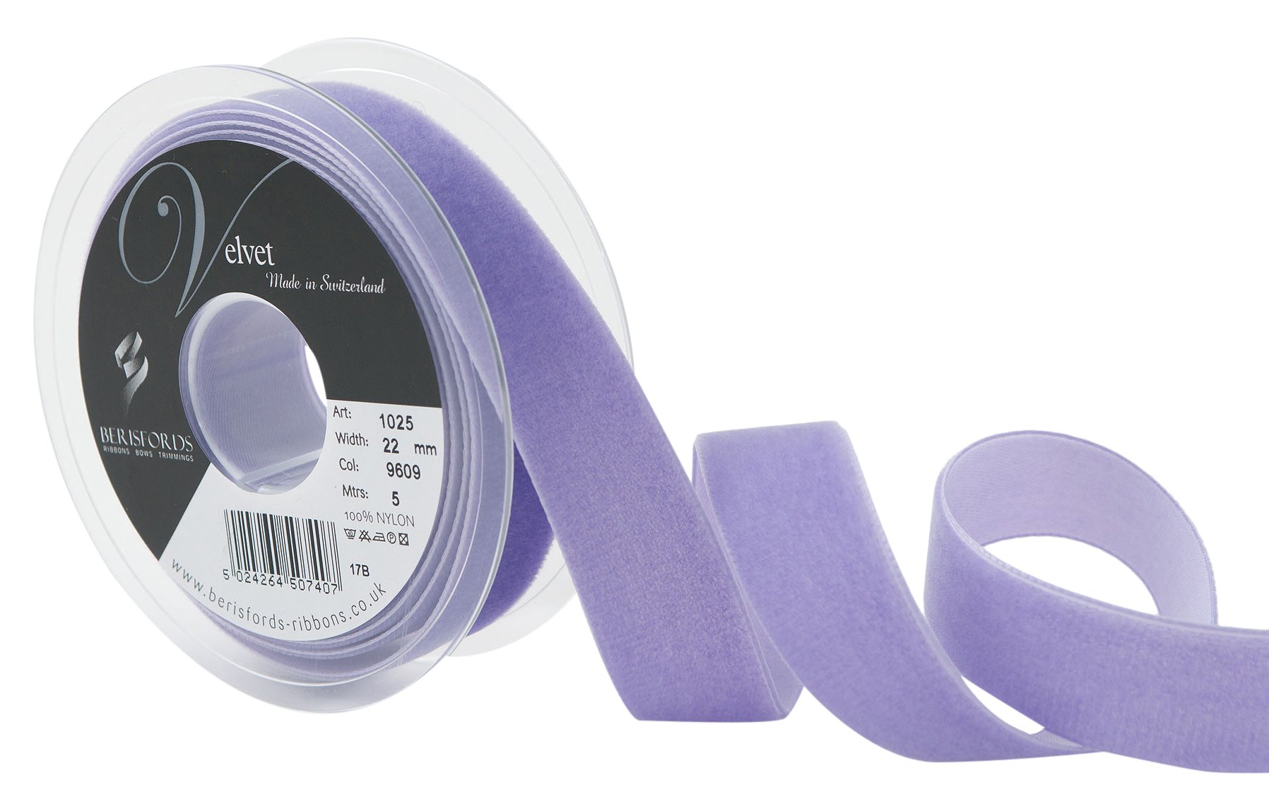 Berisfords Velvet Ribbon, Violet, 102 x 30 x 102 cm, 10.2 x 3.0 x 10.2 cm