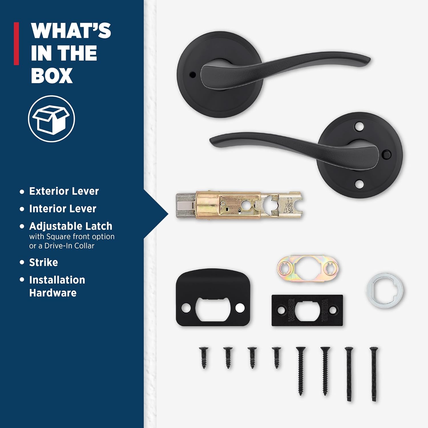 Weiser Sedona Matte Black Door Handle, Reversible Privacy Lever, Interior Door Handles for Bedroom and Bathroom Doors, Keyless Bathroom/Bedroom Door Lock, Transitional Home Décor