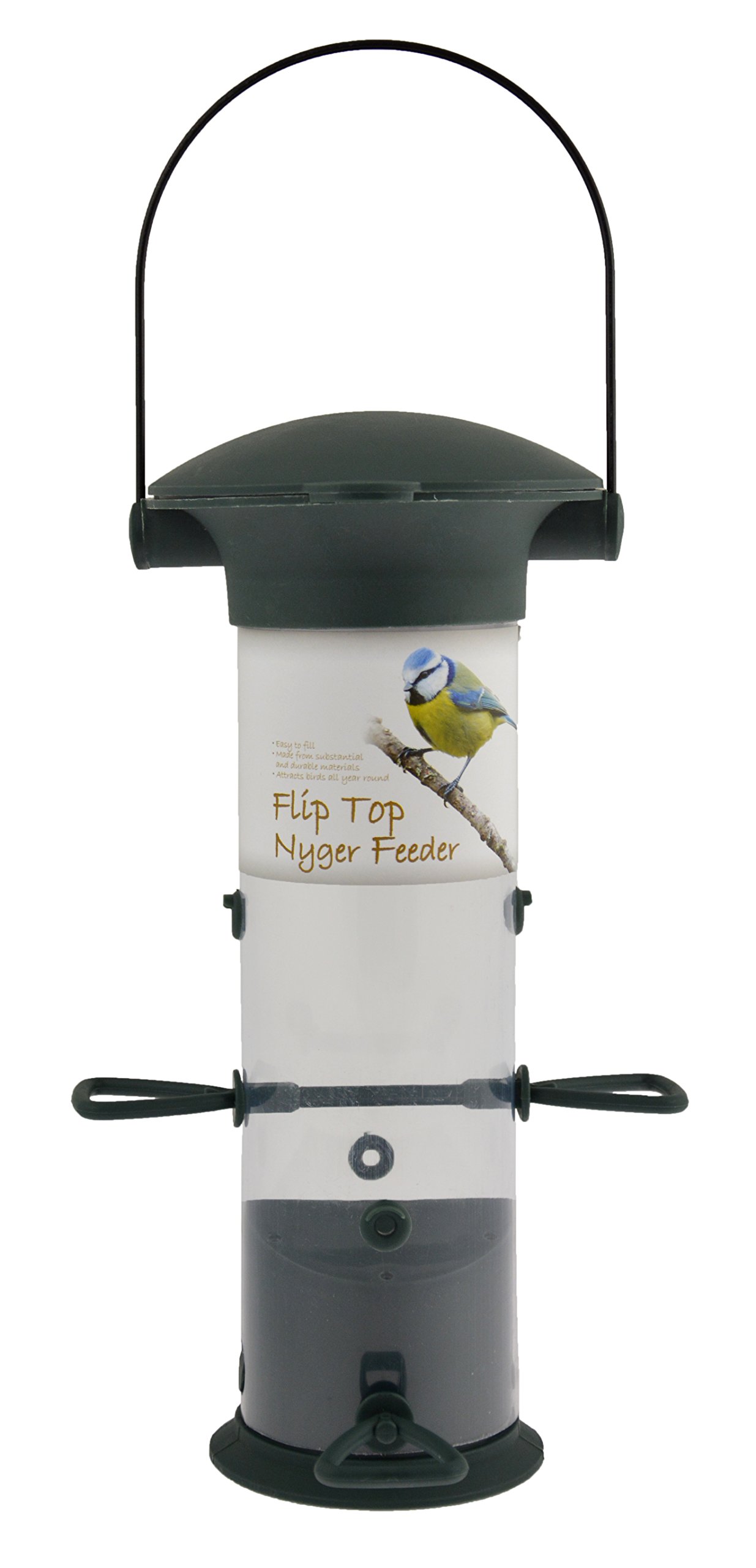 Green Jem Nyger Flip Top Bird Feeder, Green, 16x16x38 cm