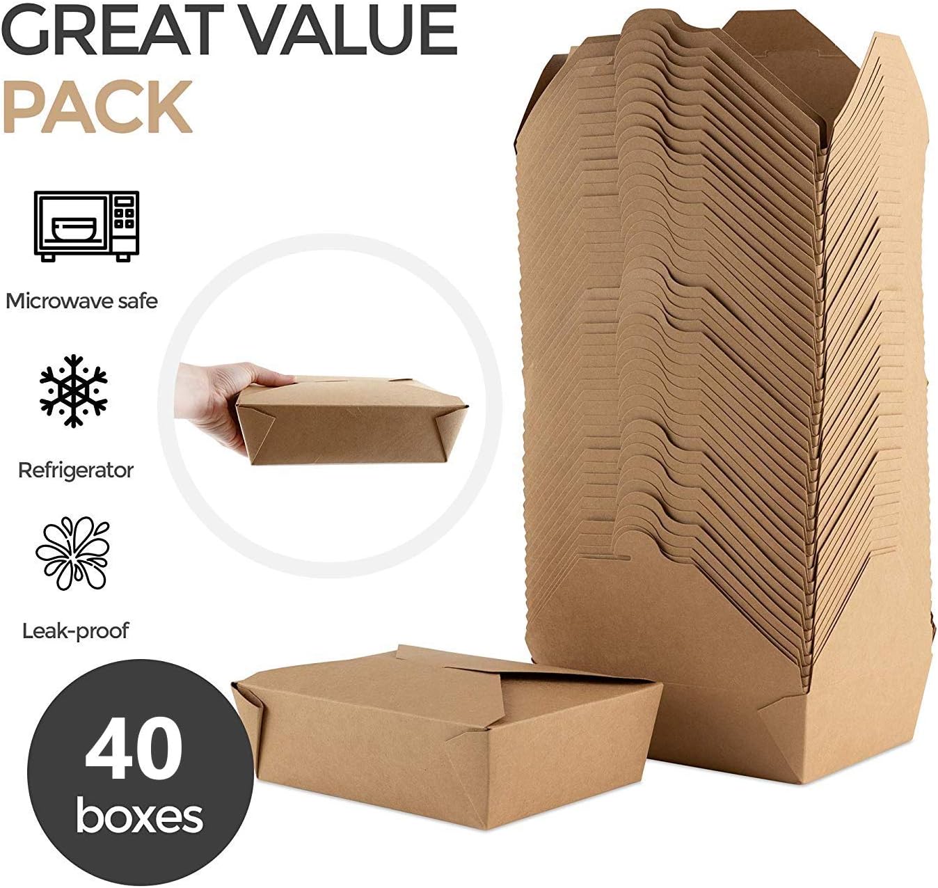 Stock Your Home Microwaveable Kraft Brown Take Out Boxes 71 oz (40 Pack) Leak and Grease Resistant Food Containers - Recyclable Lunch Box - to Go Containers for Restaurants, Catering and Parties : Industrial & Scientific