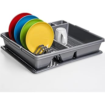 KONZEPT Dish Drainer 2-in-1 with Drip Tray Compact Dish Drainer 44 x 35 x 9.5 cm for Kitchen and Camping