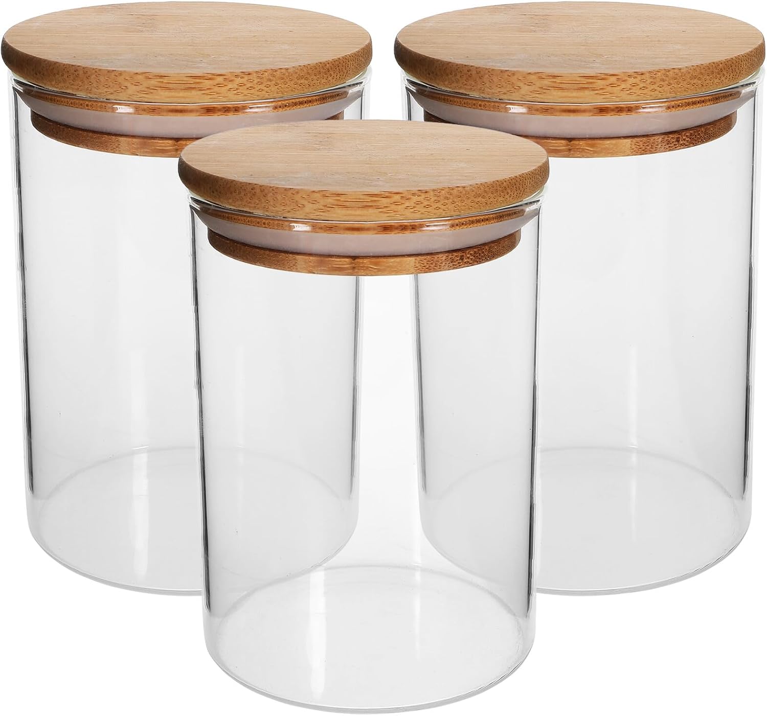 Veemoon Glass Sealed Jar Set 3pcs 550ml with Wood Lid, Food-grade Glass Tea Jar and Coffee Bean Storage Canisters for Kitchen Pantry Organization