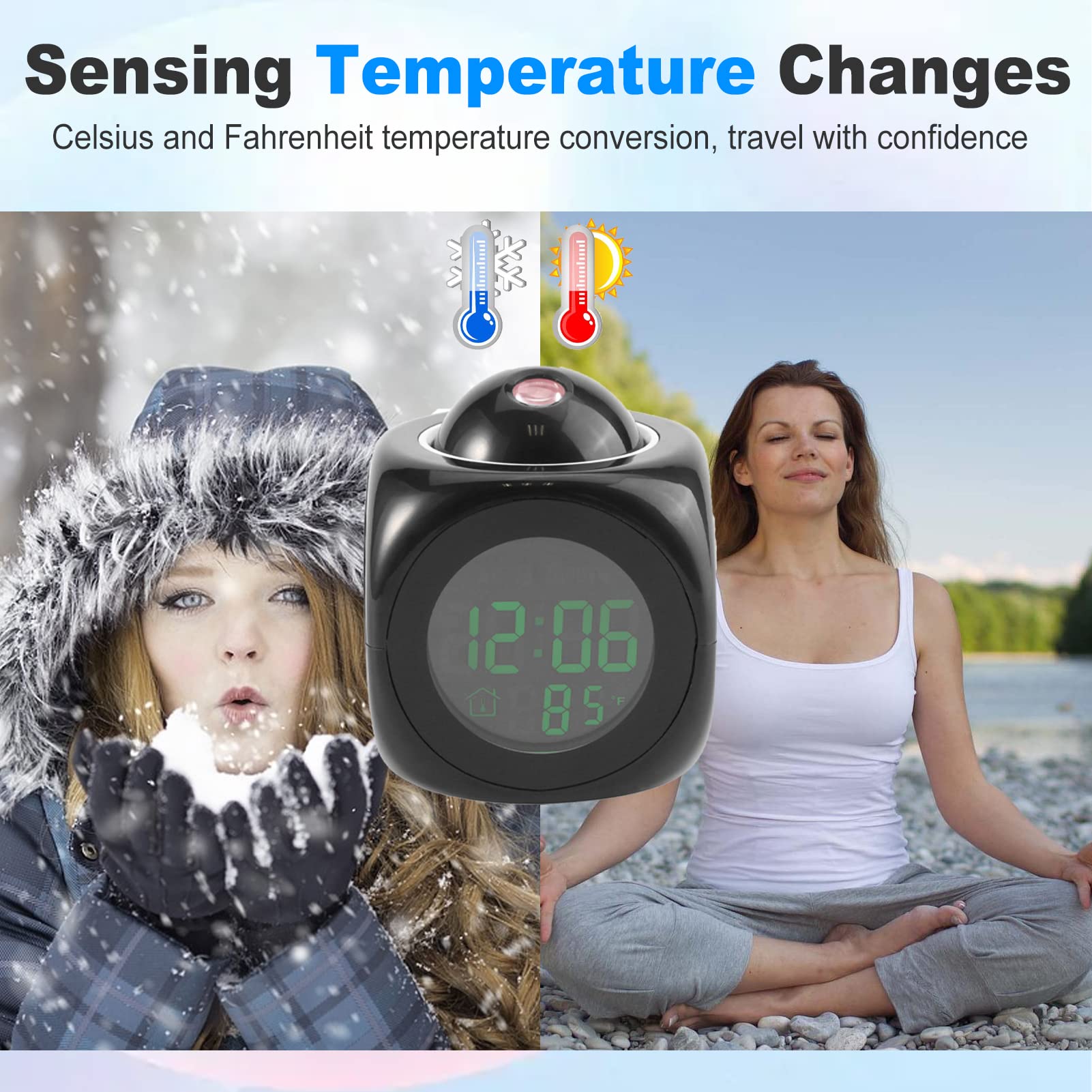 Pilipane Projector Alarm Clock,Multi-function Digital LCD Clock - Image 4