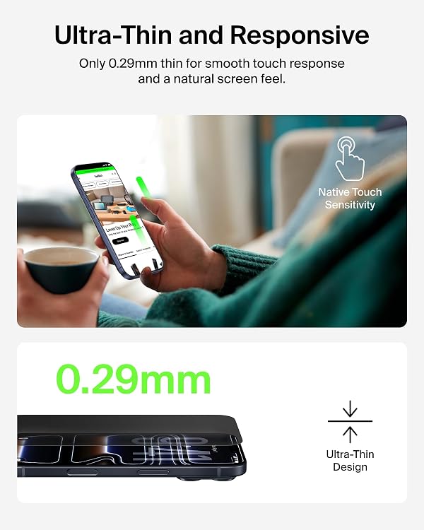 Belkin ScreenForce InvisiGlass Privacy Screen Protector for iPhone 17 Pro Max, Scratch-Resistant Impact Protection w/Included Easy Align Tray for Bubble Free Application - Made with Recycled Glass by Belkin - Image 7